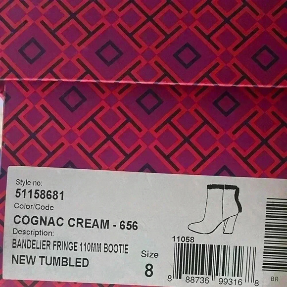 NIB Tory Burch Bandelier Fringe 110mm Bootie Size 8 in Cognac Cream - Picture 11 of 11